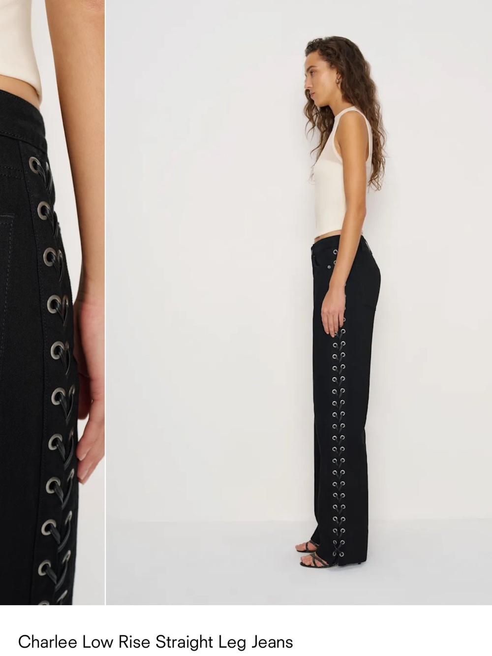 Reformation Black Low-Rise Straight Leg Jeans with Side Eyelets